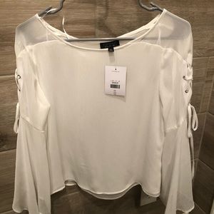 White Topshop Blouse with lace up sleeves